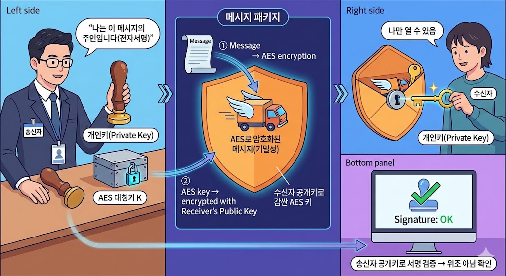RSA·AES·전자서명 “키가 왜 이렇게 헷갈리나?” — 목적(기밀성/진정성)으로 끝내는 시험·실무 정리